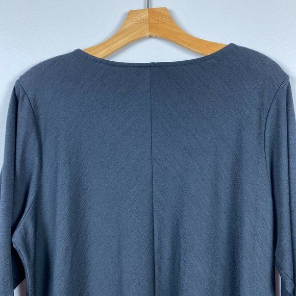 Alyx Tunic Top 2X Black Lace Up V-Neck 3/4 Ruched Sleeve Uneven Hem - Picture 7 of 10